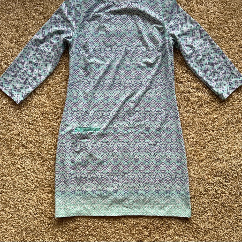 Cabana Life Aqua and Lavender Patterned Midi Dress - Picture 3 of 8